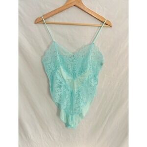 Vassarette Vintage Aqua Lace Satin Teddy Bodysuit Small